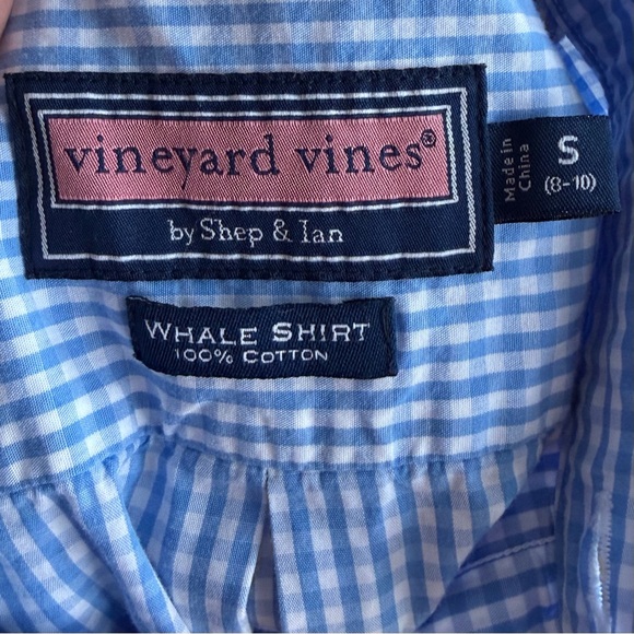 •Vineyard Vines• Boys Blue Gingham Button Down Whale Shirt - Size 8-10 - Picture 2 of 7